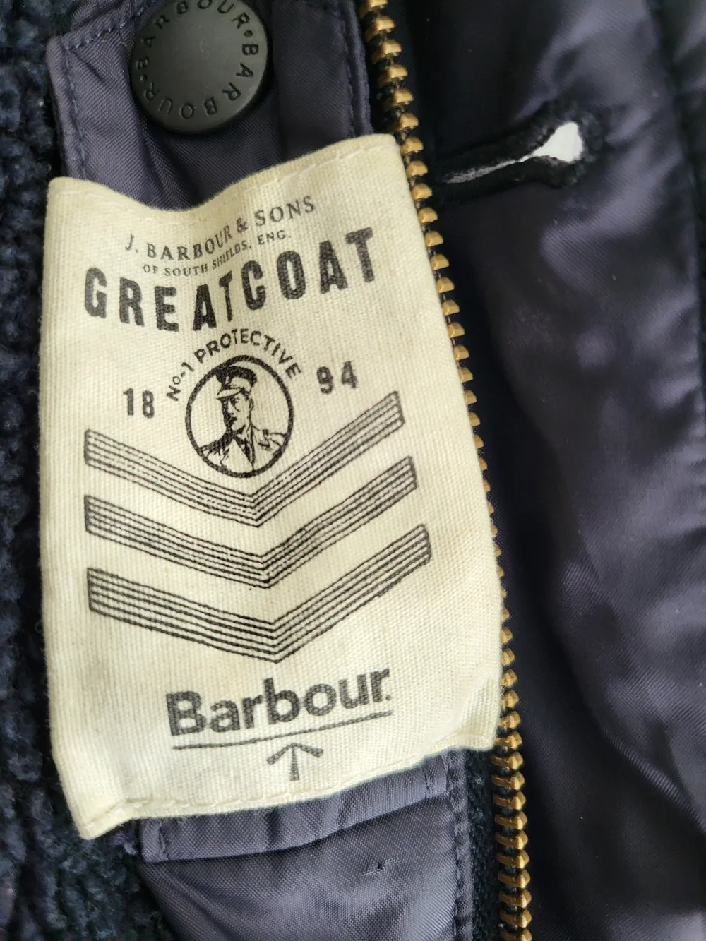 Barbour Barkston Greatcoat Fleece Lined Wool Navy Blue Jacket Size L - Picture 8 of 9
